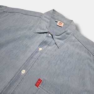 Vintage Fiorucci Mens Size Large Denim Chambray Work Shirt Button Up Blue *Rare.